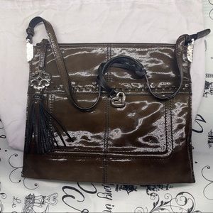 Brown Patent leather Brighton bag in protective bag